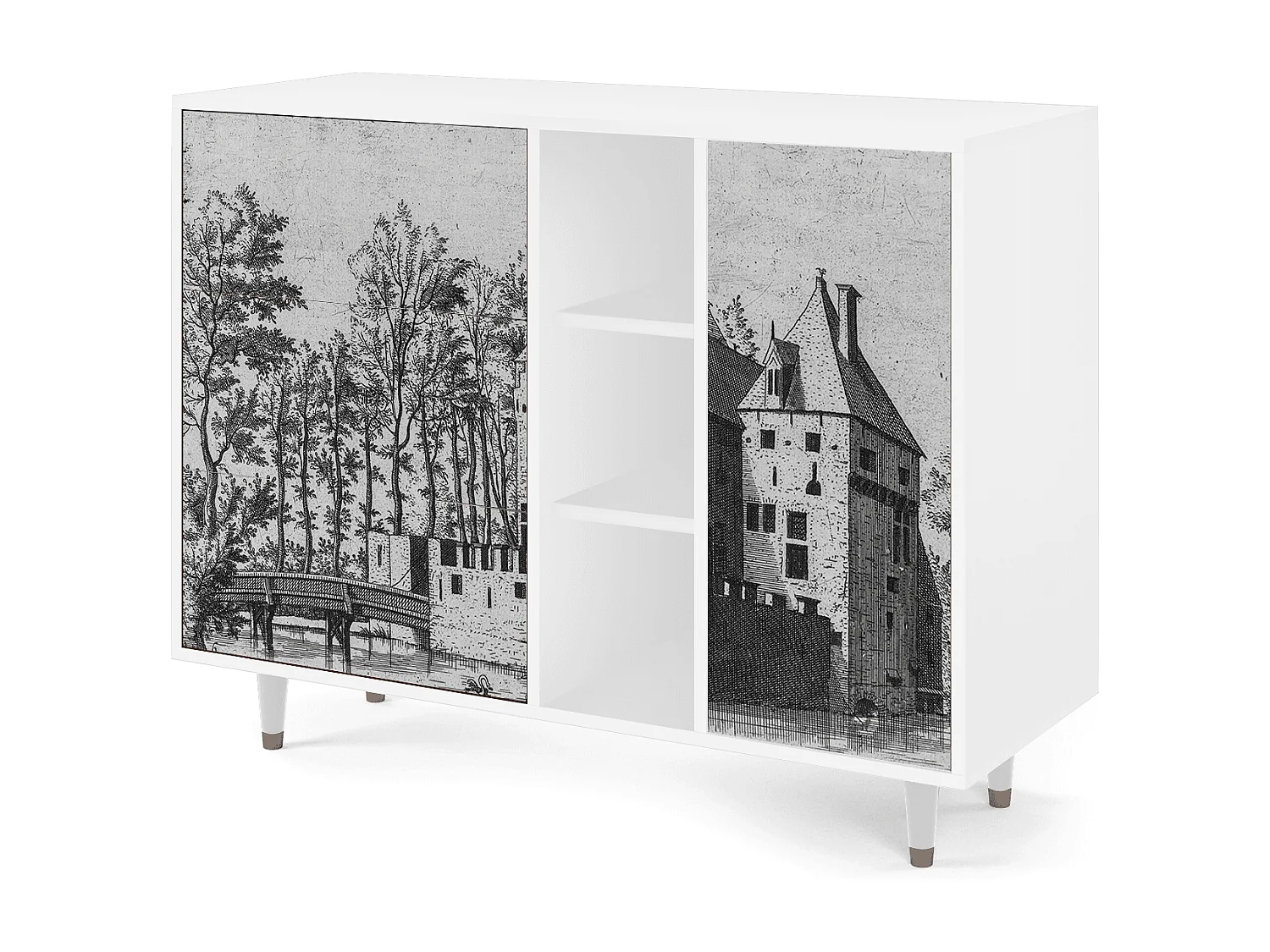 Kredens - 125x98x48 cm - BS2 - Castle with Bridge, Biały