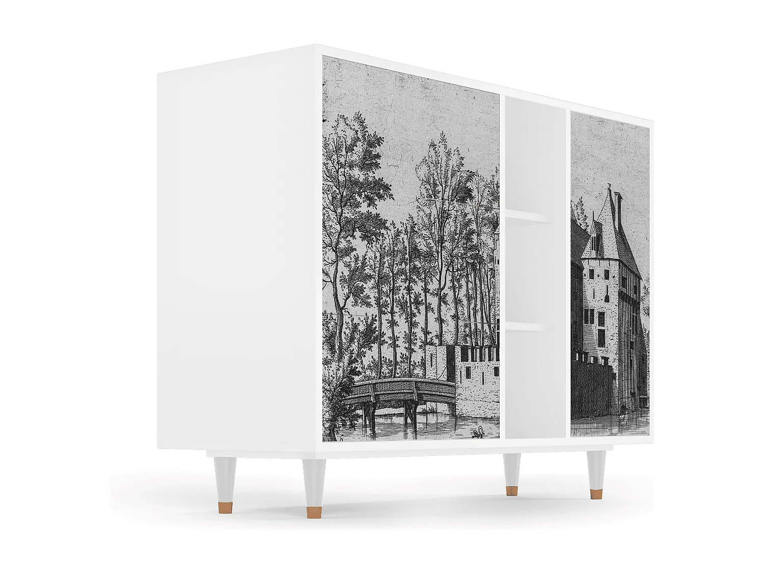 Kredens - 125x98x48 cm - BS2 - Castle with Bridge, Biały