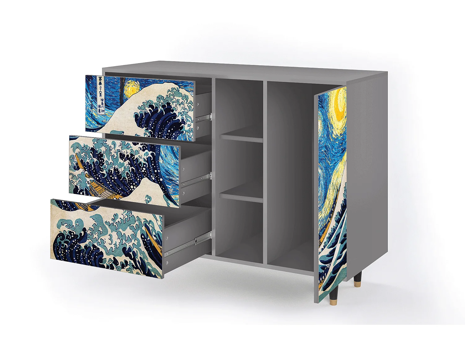 Kredens - 125x98x48 cm - BS2 - Great Wave, Szary