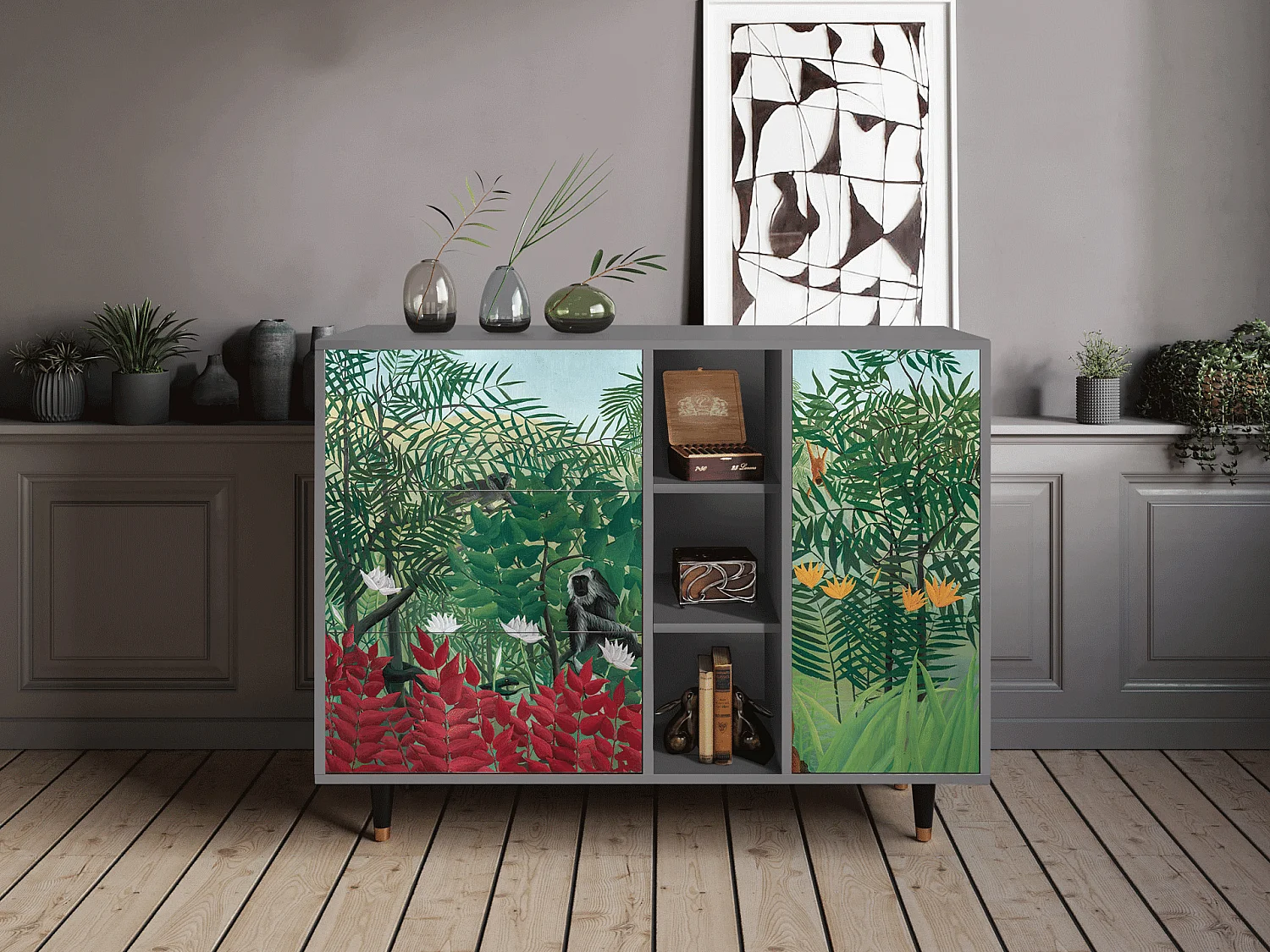 Kredens - 125x98x48 cm - BS2 - Jungles in Paris, Szary