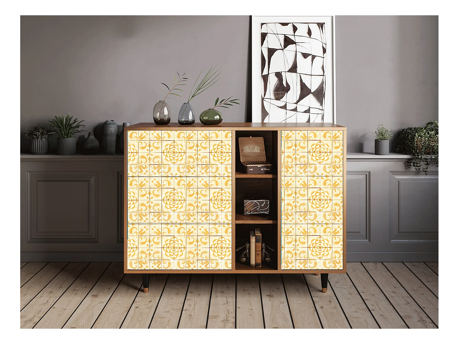 Buffet - 125x98x48 cm - BS2 - Sunshiny Tile, Noyer