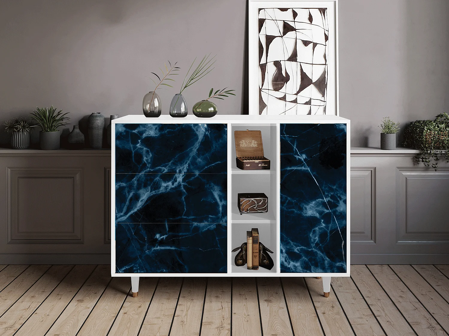 Kredens - 125x98x48 cm - BS2 - Deep Ocean, Biały