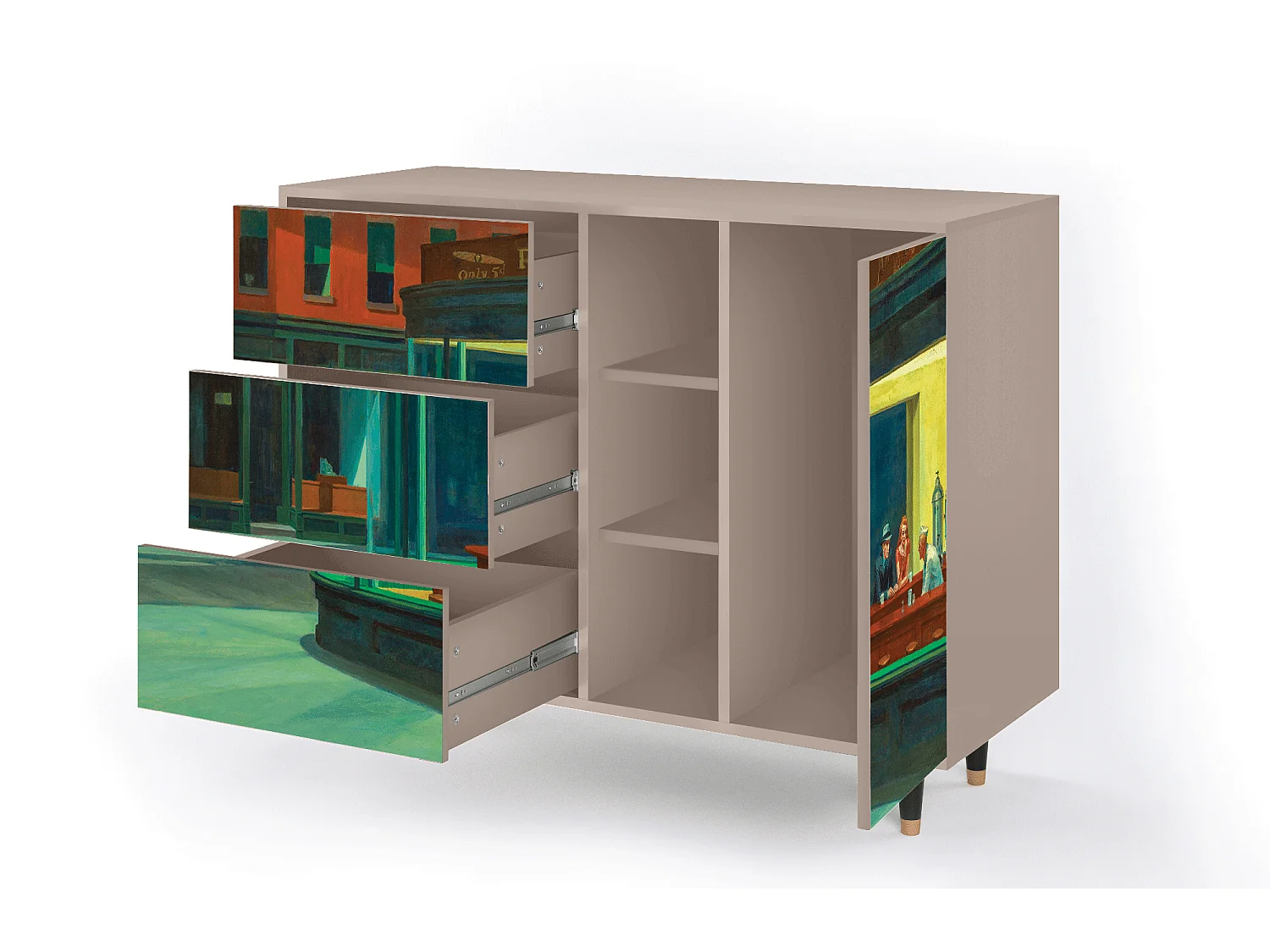 Dressoir - 125x98x48 cm - BS2 - Nighthawks by Hopper, Latte