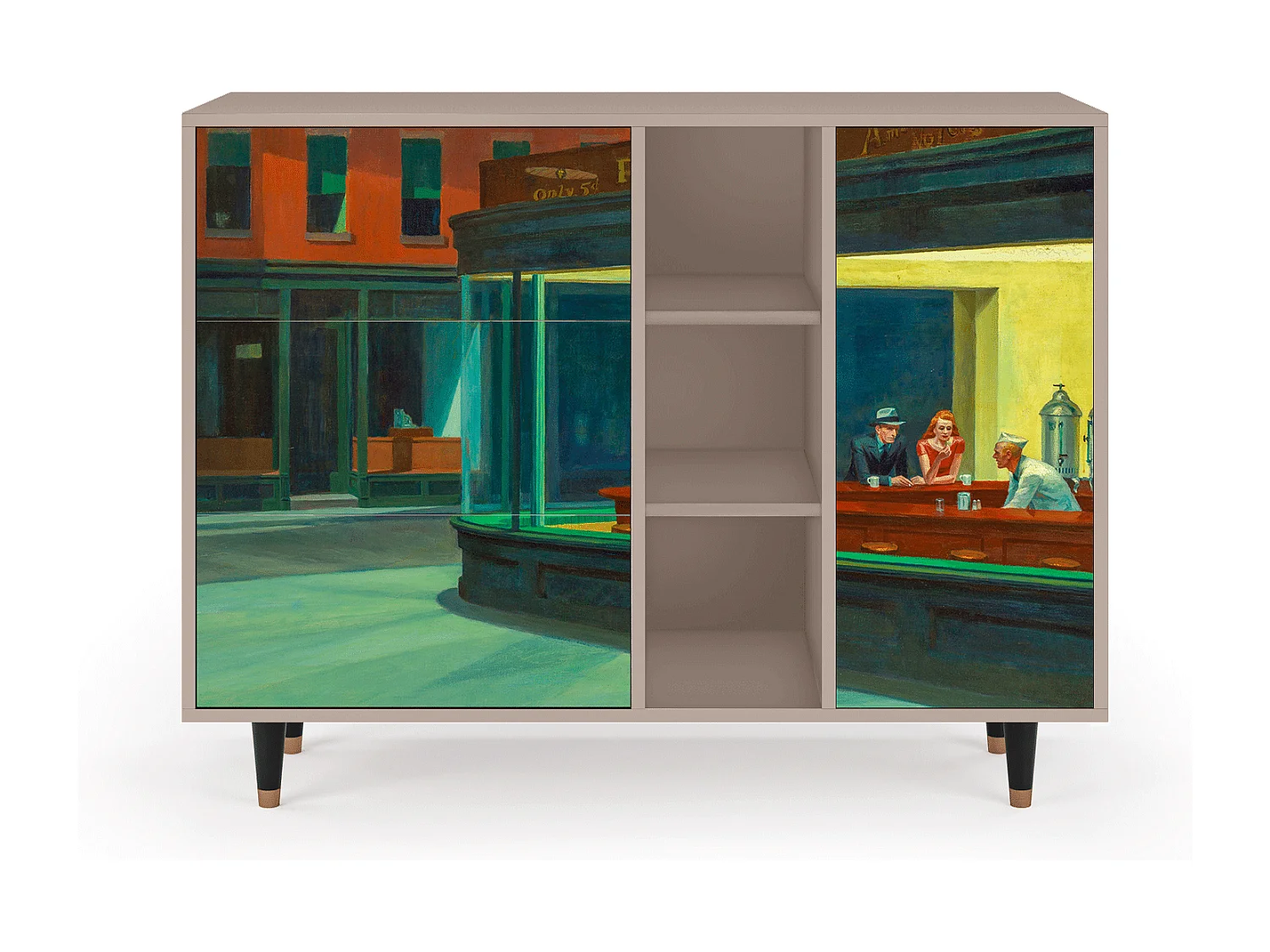 Kredens - 125x98x48 cm - BS2 - Nighthawks by Hopper, Latte