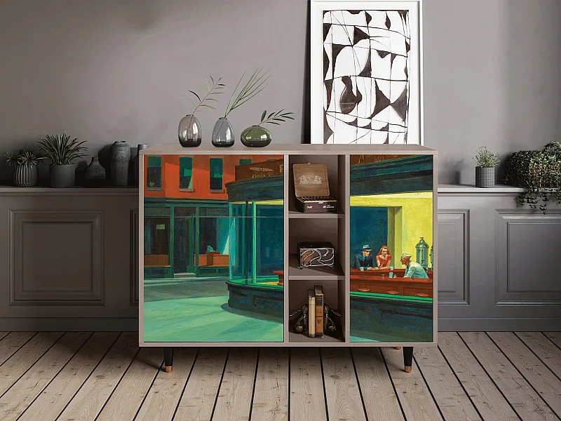 Kredens - 125x98x48 cm - BS2 - Nighthawks by Hopper, Latte