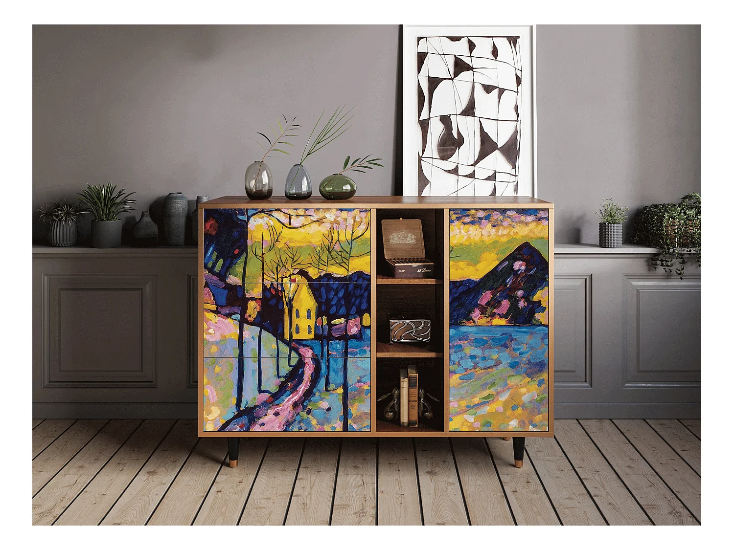 Dressoir - 125x98x48 cm - BS2 - Winter Landscape, Walnoot