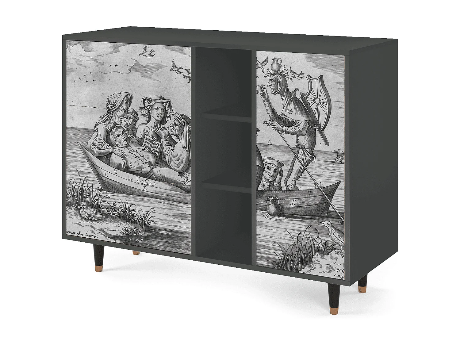 Kredens - 125x98x48 cm - BS2 - Blau Schuyte, Antracyt