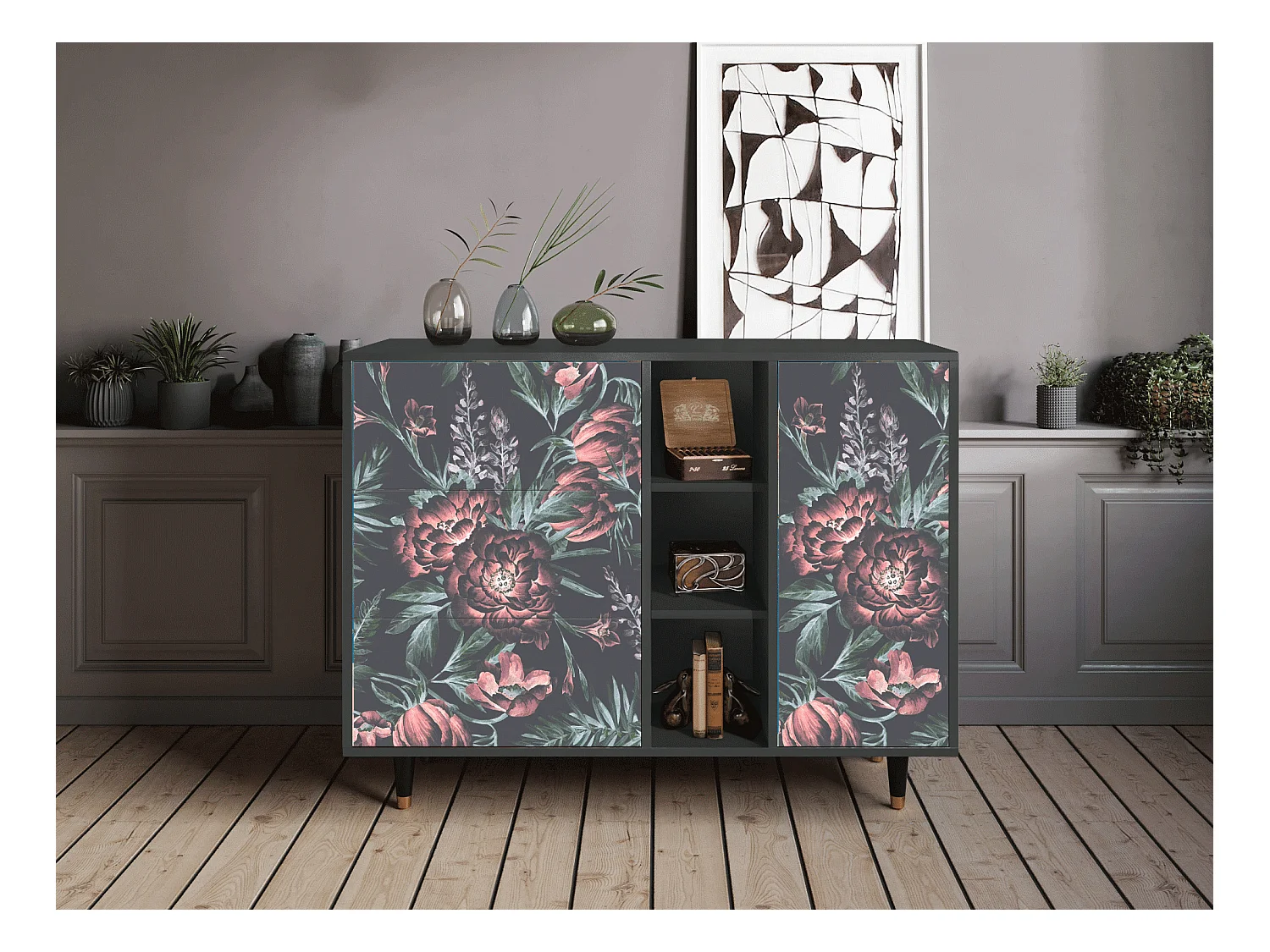 Aparador - 125x98x48 cm - BS2 - Dark Peonies, Antracite