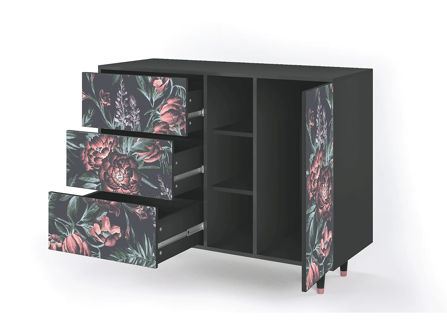 Kredens - 125x98x48 cm - BS2 - Dark Peonies, Antracyt