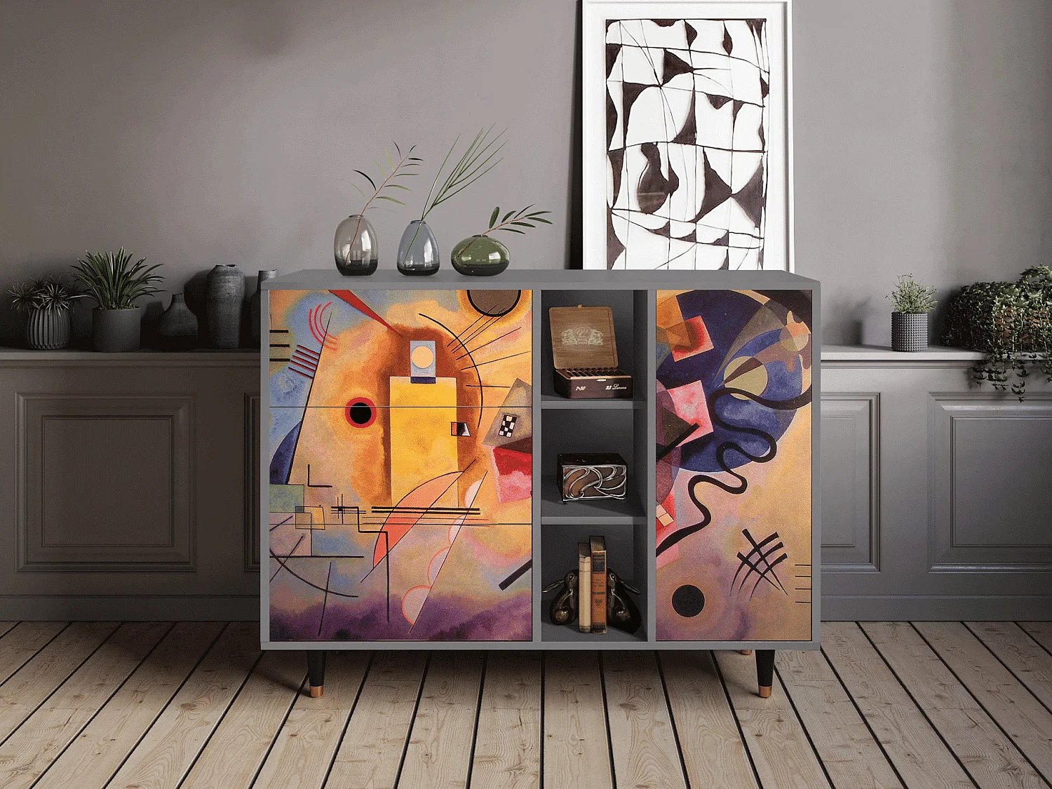 Kredens - 125x98x48 cm - BS2 - Modern Art, Szary