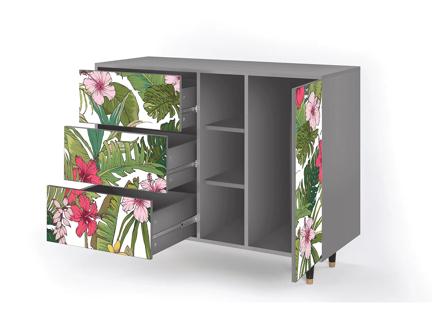 Kredens - 125x98x48 cm - BS2 - Verdant Tropics, Szary