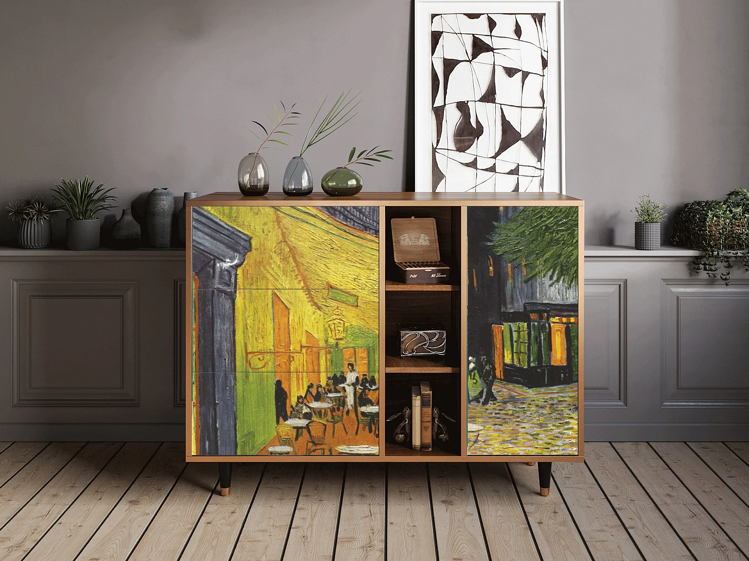 Dressoir - 125x98x48 cm - BS2 - Café Terrace at Night, Walnoot