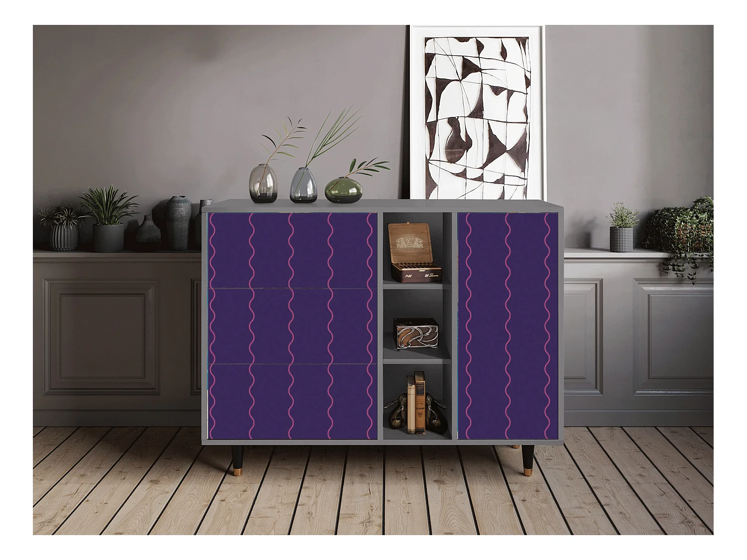 Aparador - 125x98x48 cm - BS2 - Grape Maccaroni, Gris