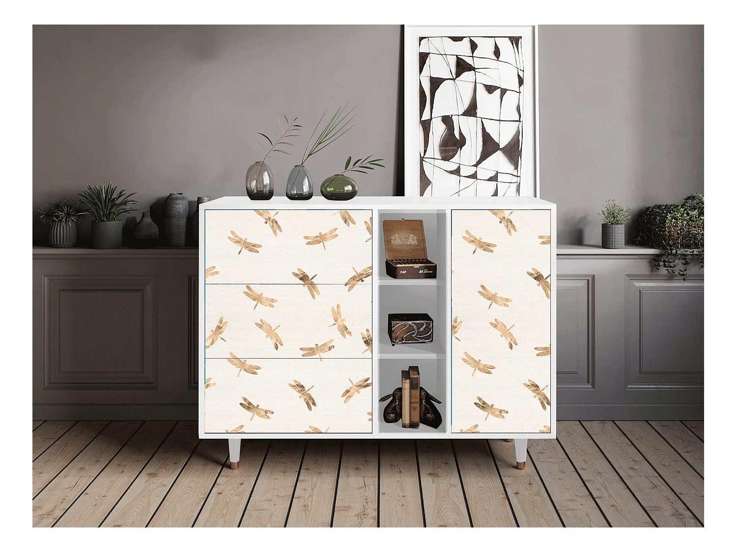 Buffet - 125x98x48 cm - BS2 - Nude Dragonflies, Blanc