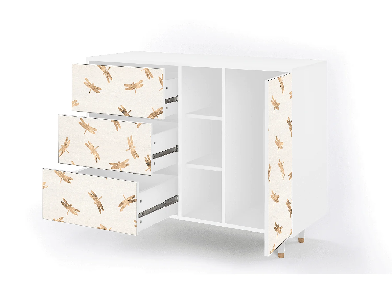 Kredens - 125x98x48 cm - BS2 - Nude Dragonflies, Biały