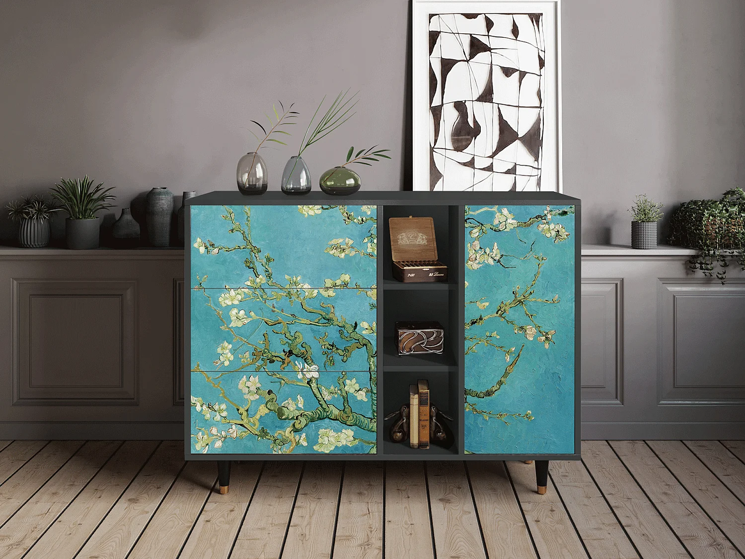 Sideboard - 125x98x48 cm - BS2 - Almond Blossom, Anthrazit