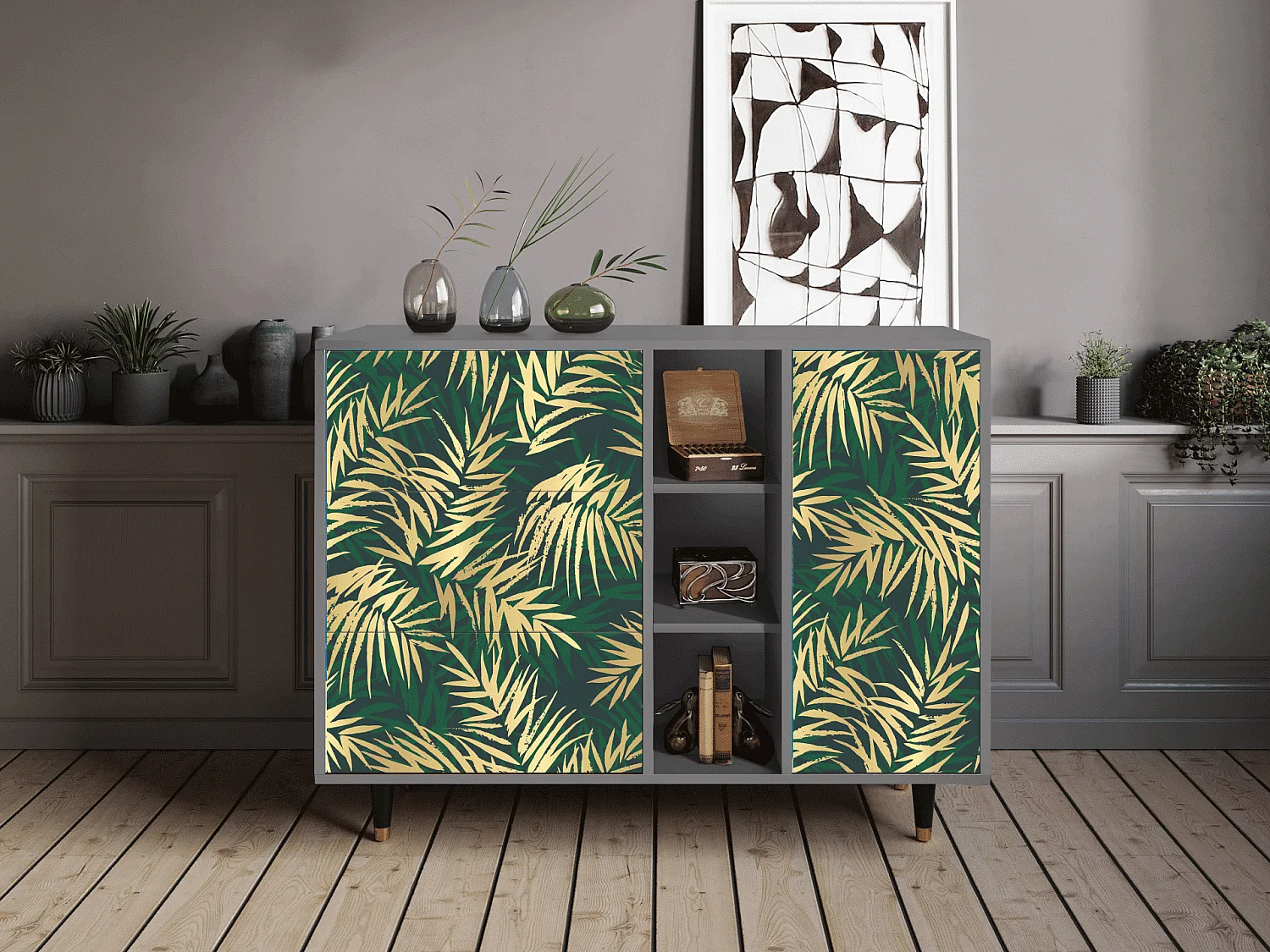 Kredens - 125x98x48 cm - BS2 - Sunny Palm Tree, Szary