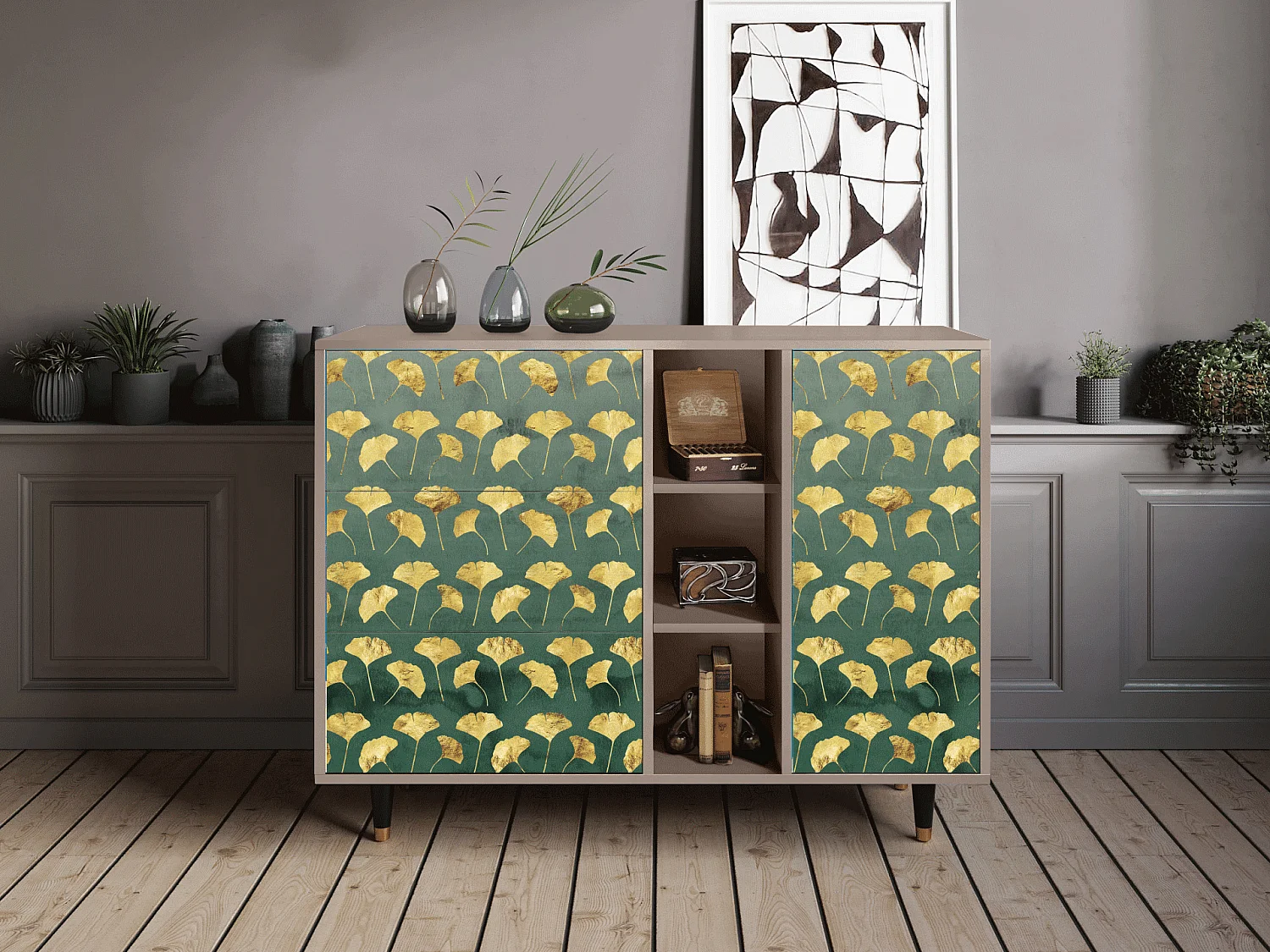 Credenza - 125x98x48 cm - BS2 - Gingko leaves, Latte