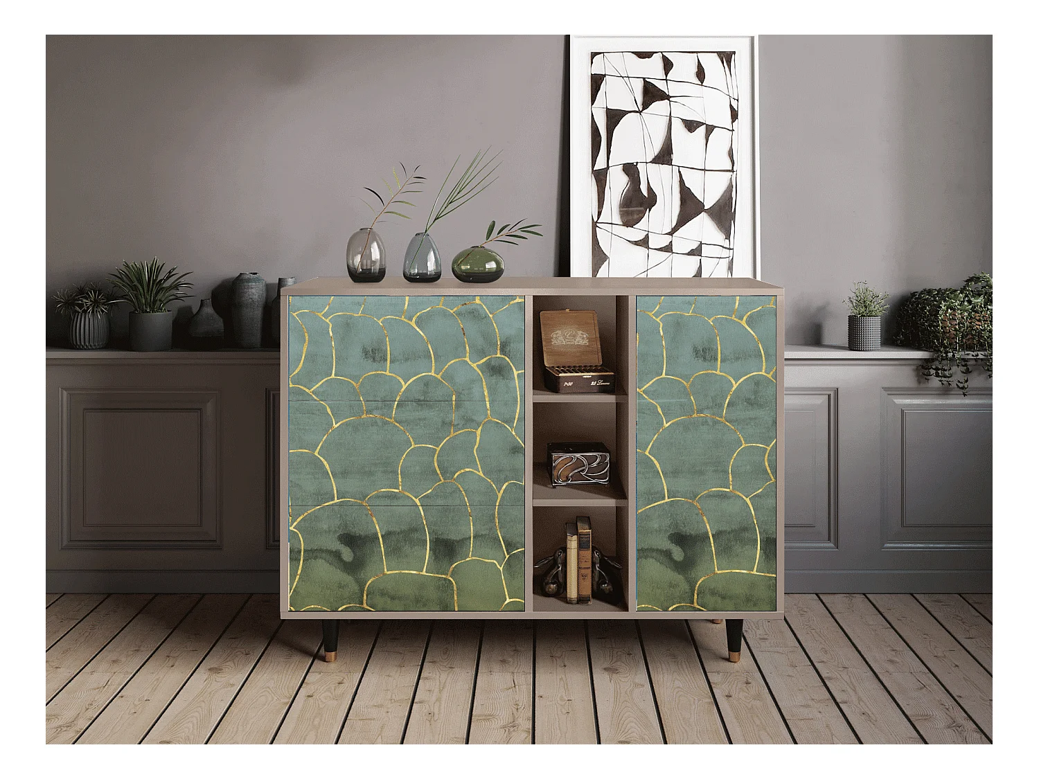Buffet - 125x98x48 cm - BS2 - Magnificent Water Lily, Latte