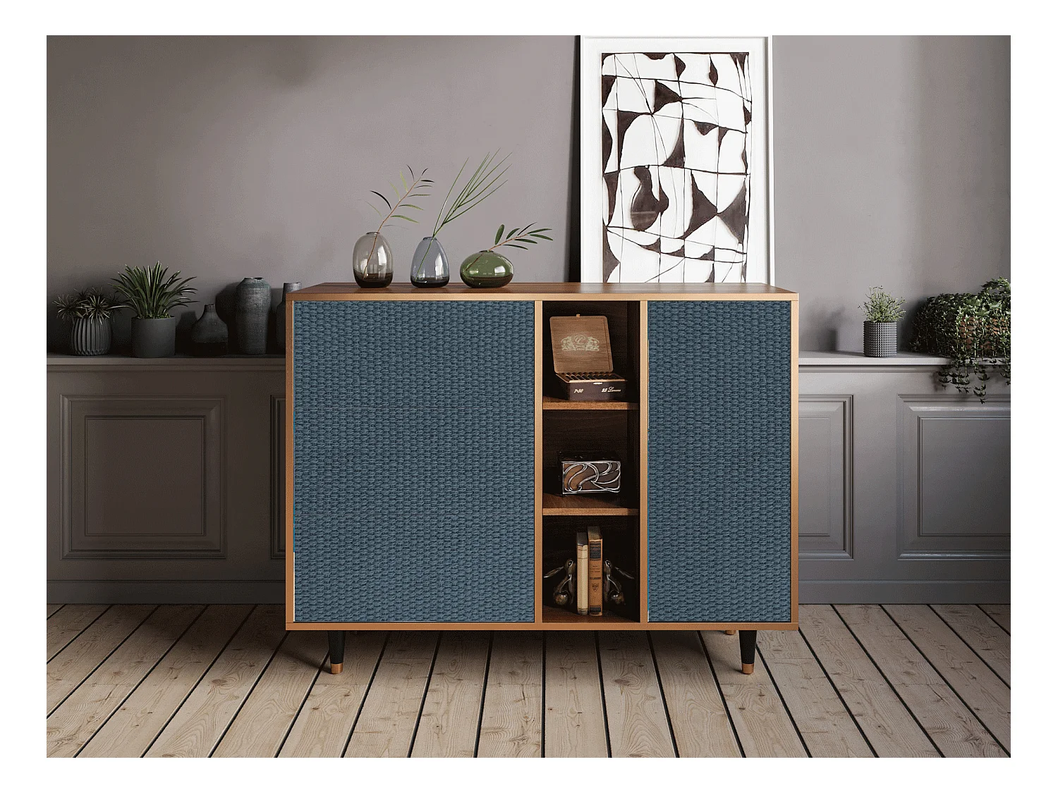 Credenza - 125x98x48 cm - BS2 - Knitted Pattern, Noce