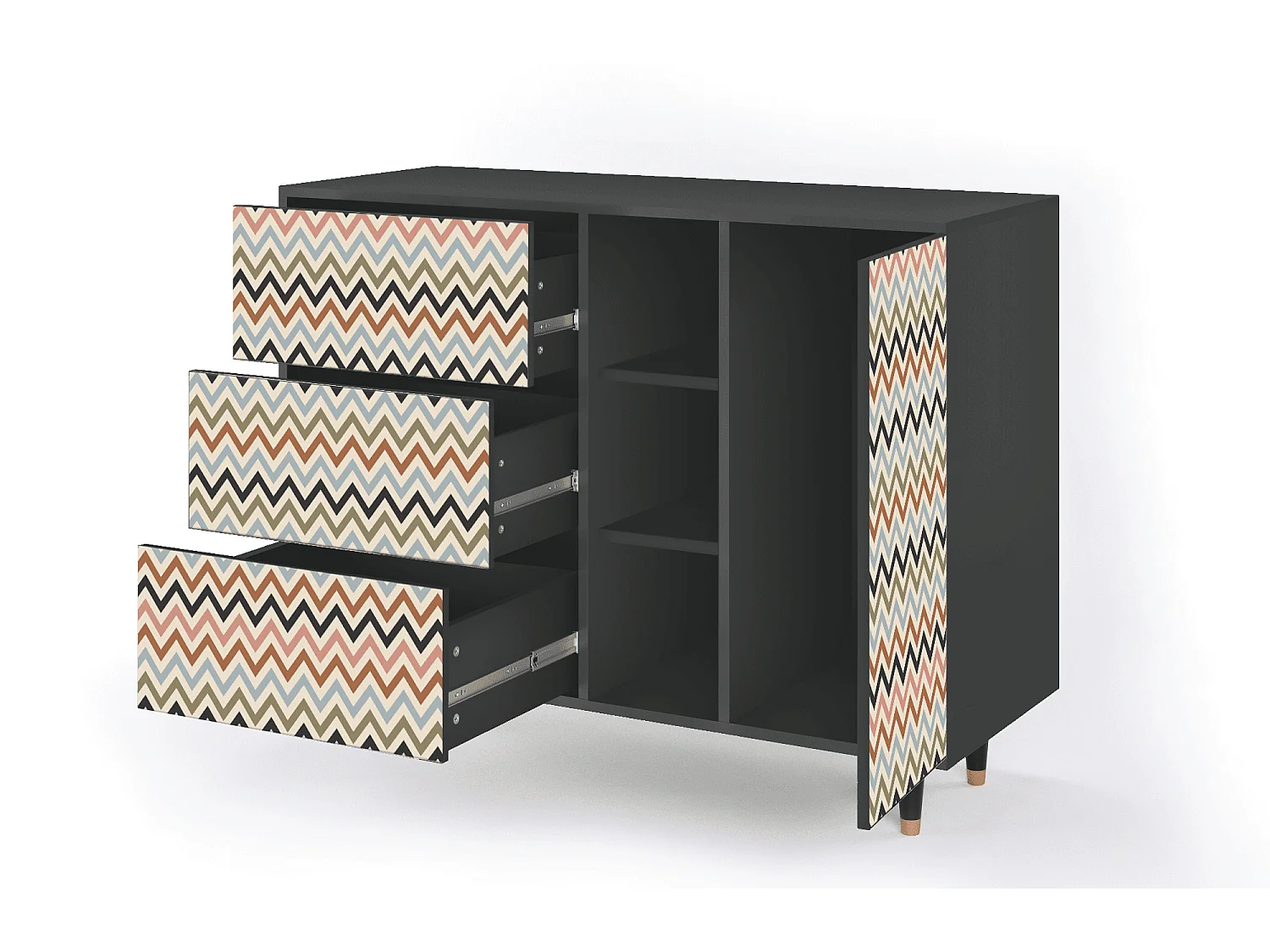 Dressoir - 125x98x48 cm - BS2 - Bright Ripple, Antraciet