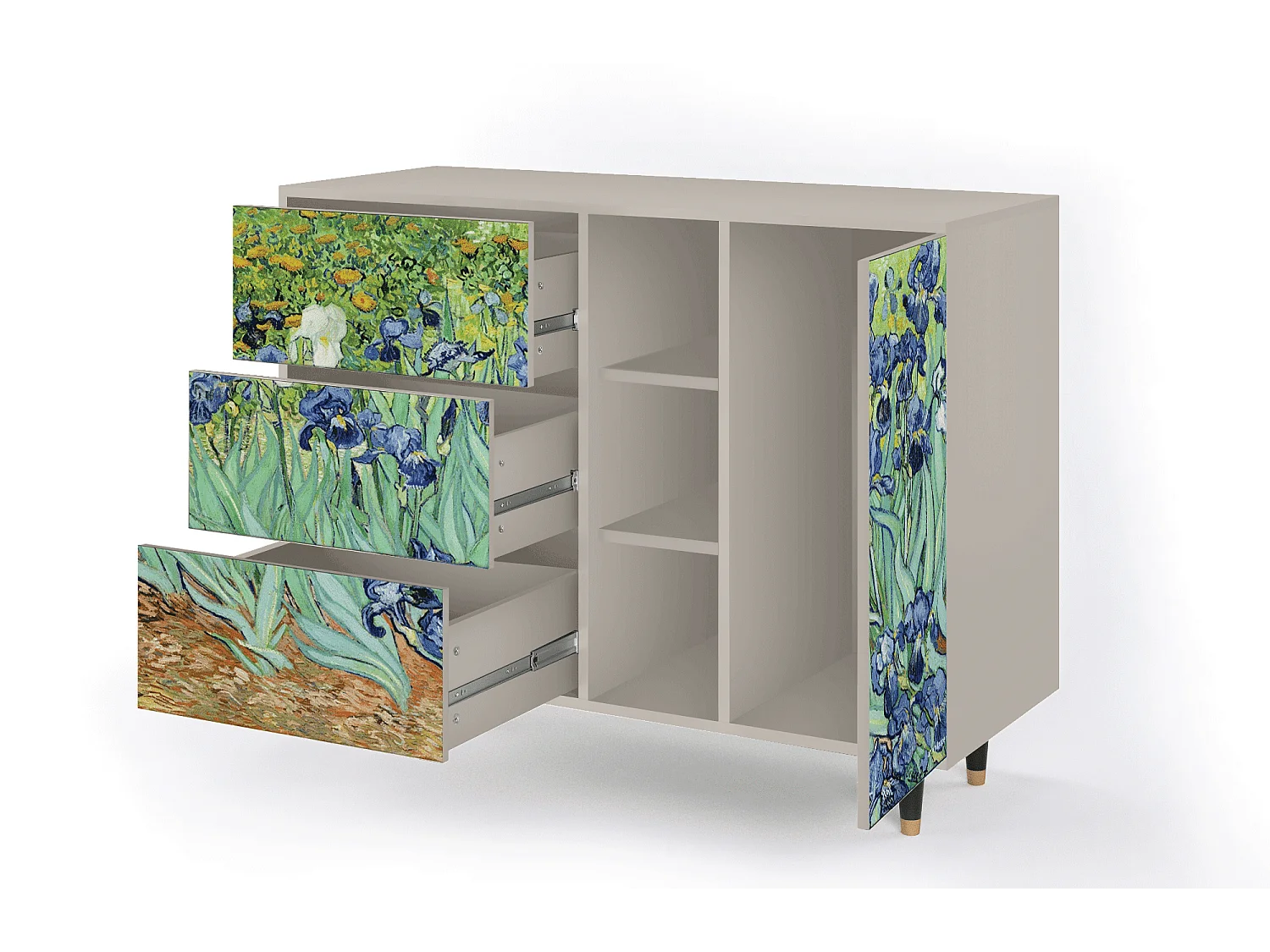 Kredens - 125x98x48 cm - BS2 - Irises , Piaskowy