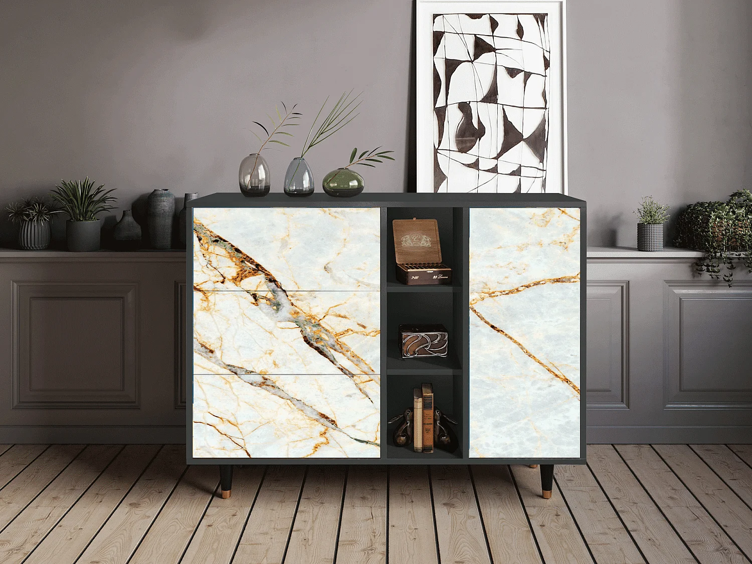 Buffet - 125x98x48 cm - BS2 - Sabley Marble, Anthracite