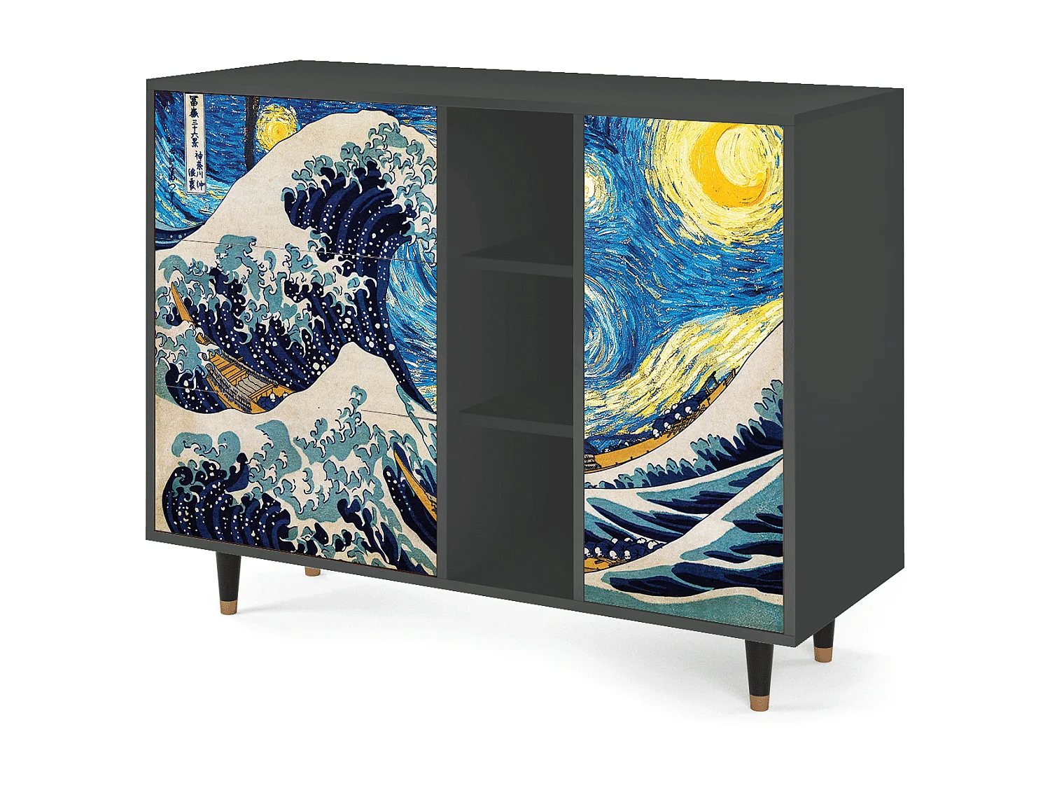 Kredens - 125x98x48 cm - BS2 - Great Wave, Antracyt
