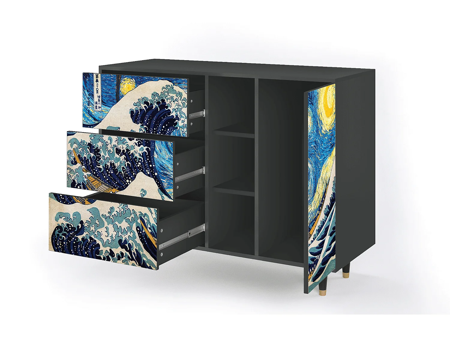 Kredens - 125x98x48 cm - BS2 - Great Wave, Antracyt