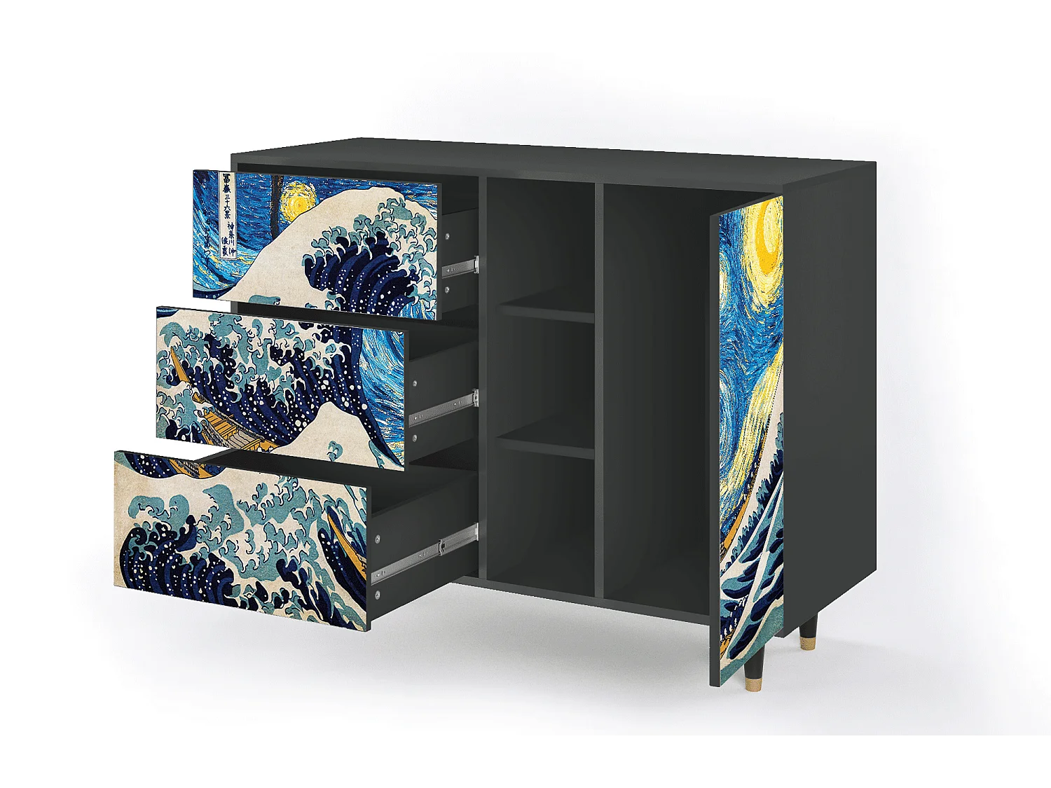 Buffet - 125x98x48 cm - BS2 - Great Wave, Anthracite