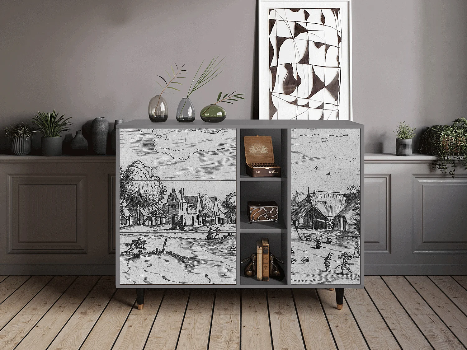 Buffet - 125x98x48 cm - BS2 - Country Village, Gris
