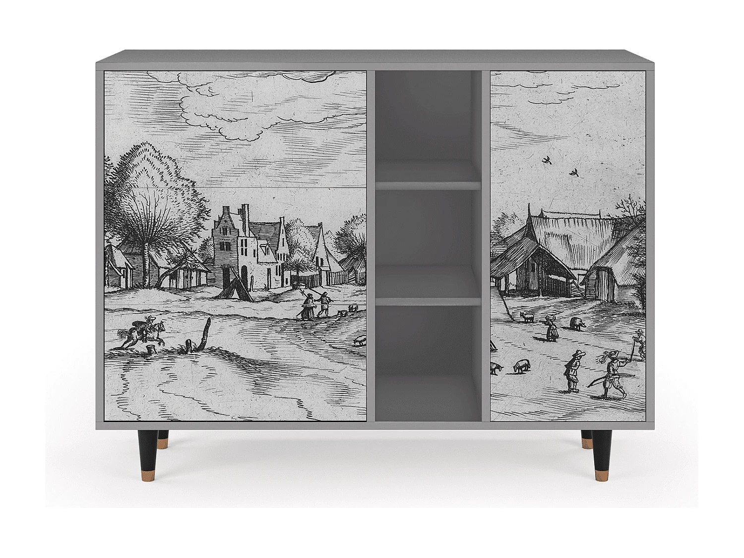 Buffet - 125x98x48 cm - BS2 - Country Village, Gris