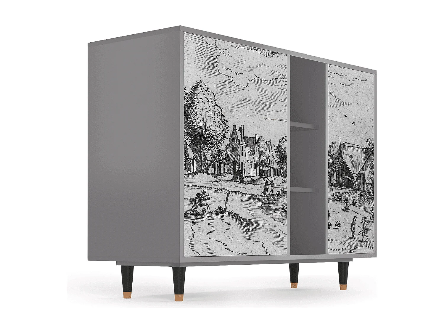 Buffet - 125x98x48 cm - BS2 - Country Village, Gris