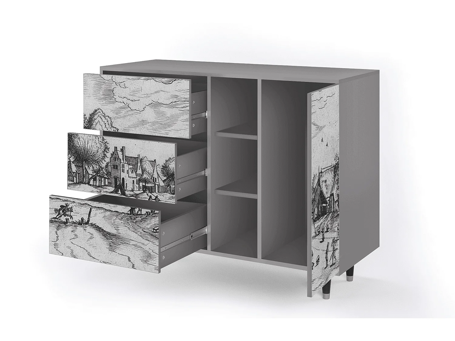 Buffet - 125x98x48 cm - BS2 - Country Village, Gris