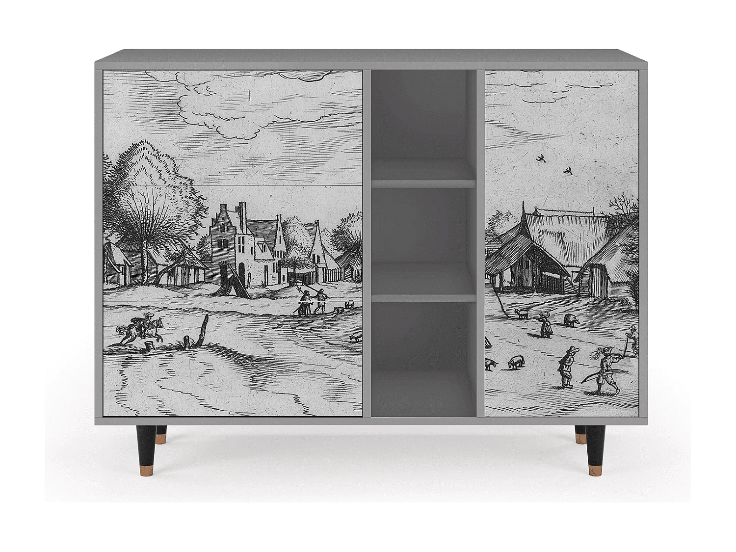 Aparador - 125x98x48 cm - BS2 - Country Village, Gris