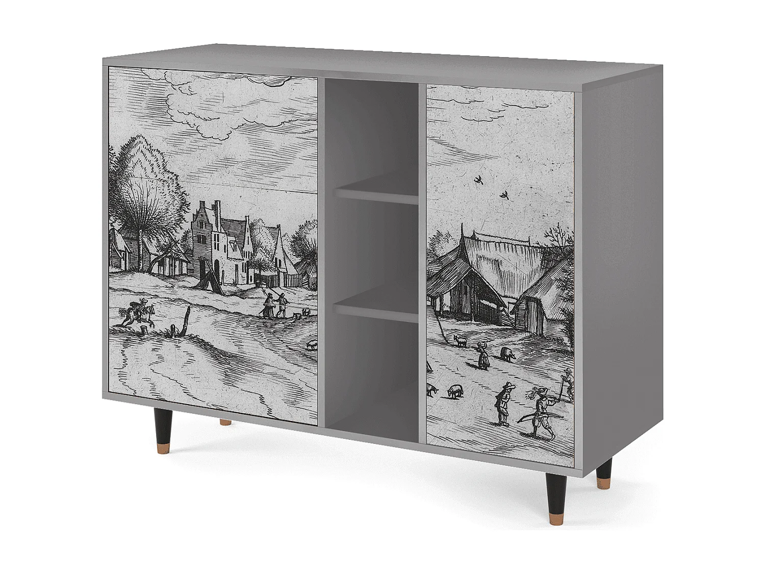 Aparador - 125x98x48 cm - BS2 - Country Village, Gris