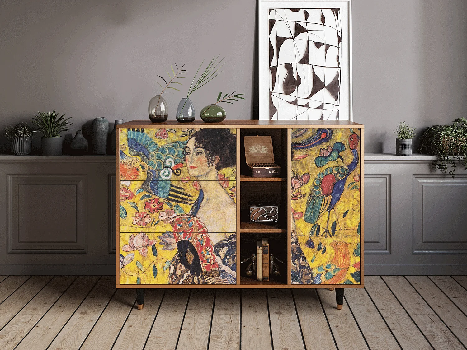 Buffet - 125x98x48 cm - BS2 - Lady with Fan by Klimt, Noyer