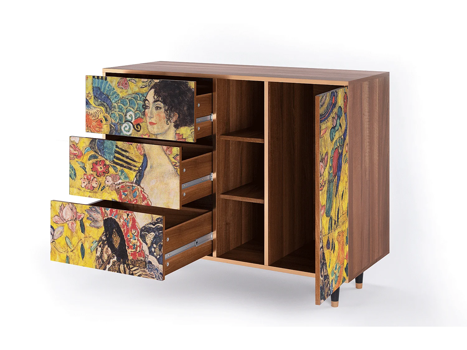 Kredens - 125x98x48 cm - BS2 - Lady with Fan by Klimt, Orzech