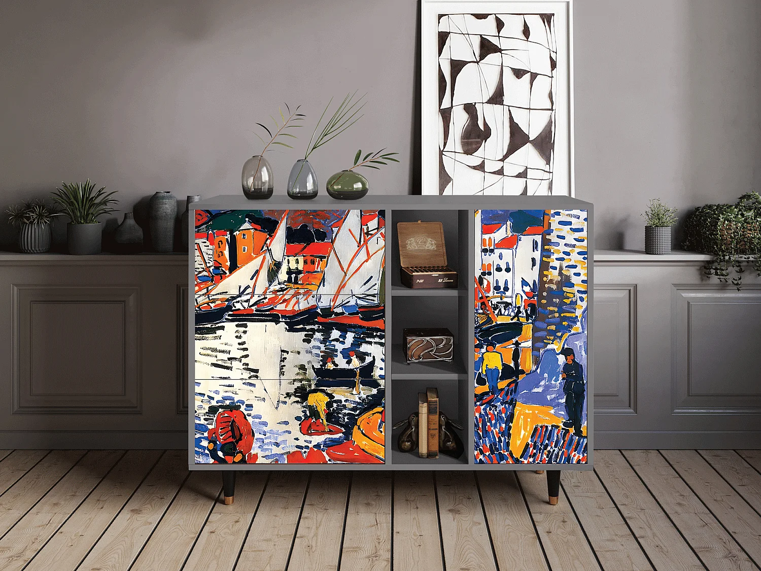 Buffet - 125x98x48 cm - BS2 - Le Séchage des voiles , Gris