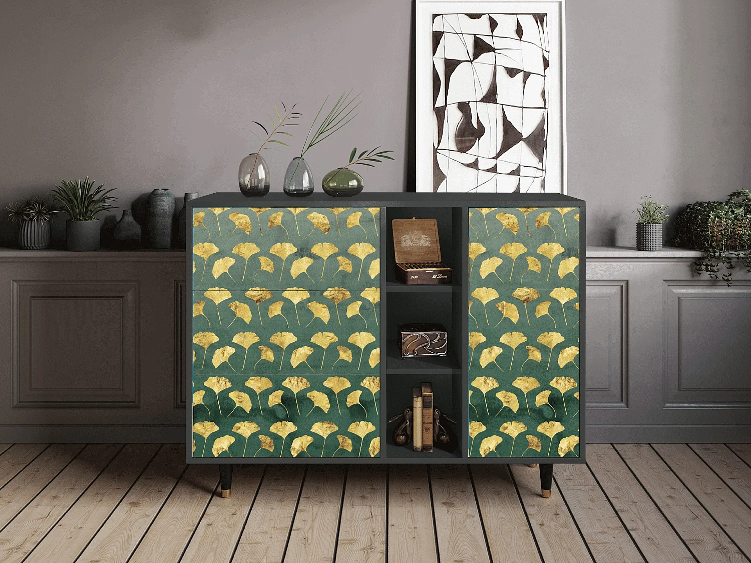 Credenza - 125x98x48 cm - BS2 - Gingko leaves, Antracite