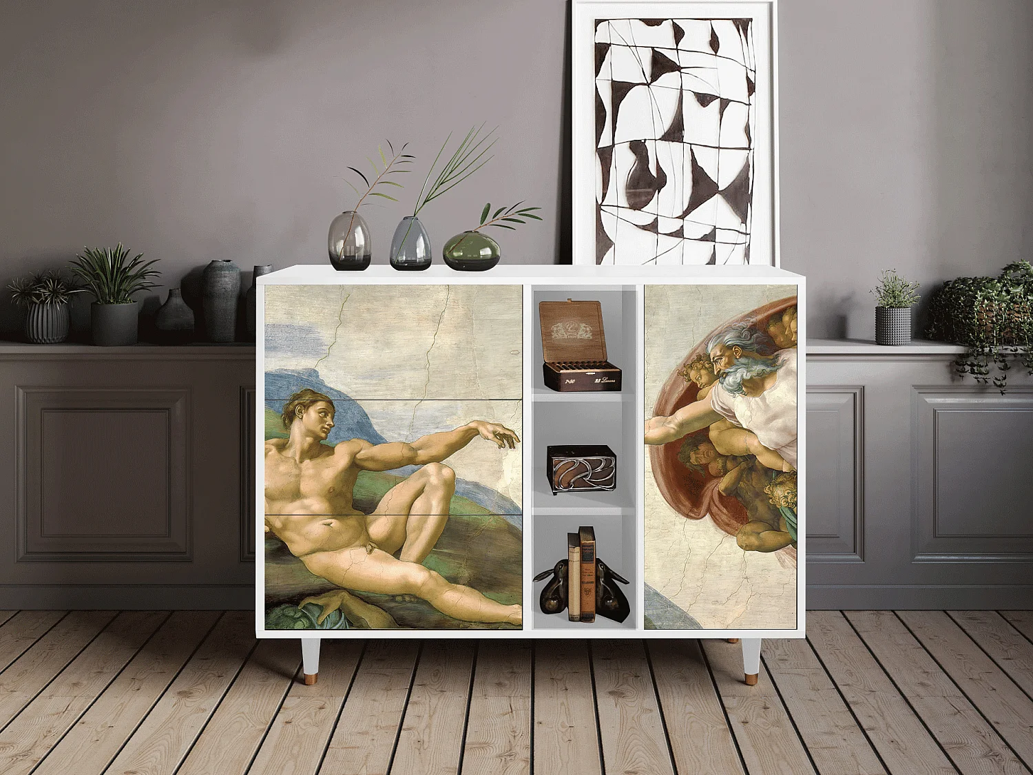 Kredens - 125x98x48 cm - BS2 - The Creation of Adam, Biały