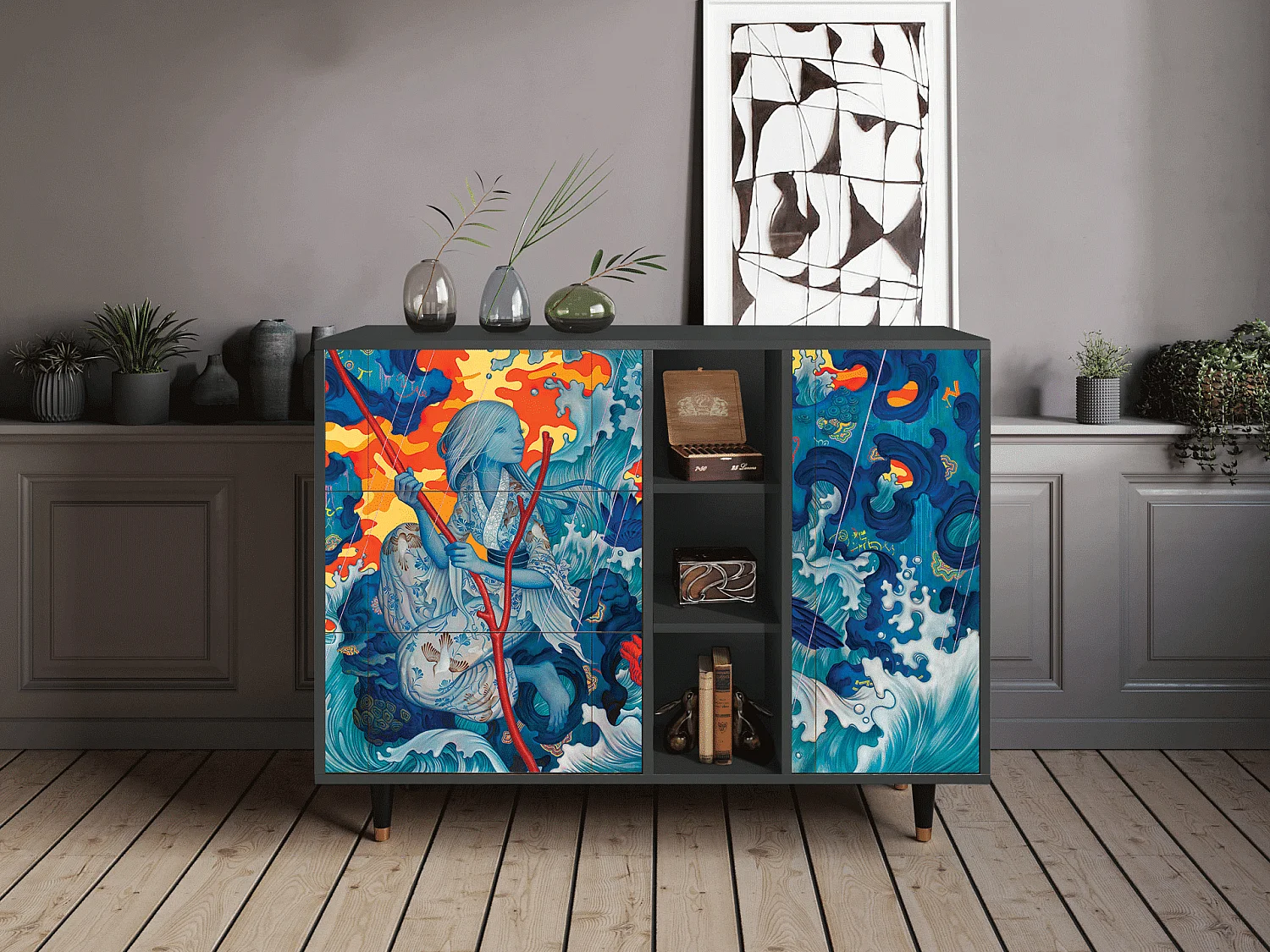 Buffet - 125x98x48 cm - BS2 - The Girl - James Jean, Anthracite