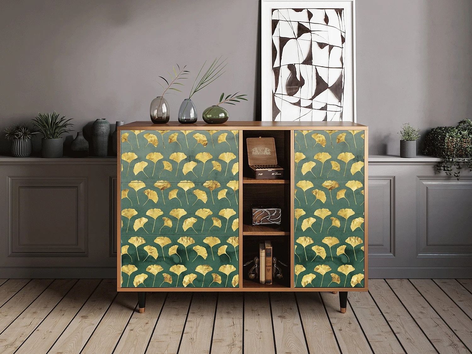 Dressoir - 125x98x48 cm - BS2 - Gingko leaves, Walnoot