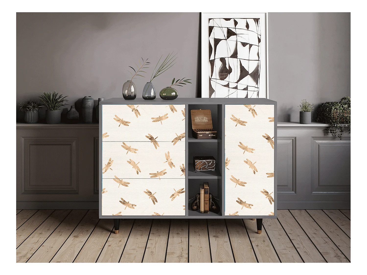 Buffet - 125x98x48 cm - BS2 - Nude Dragonflies, Gris