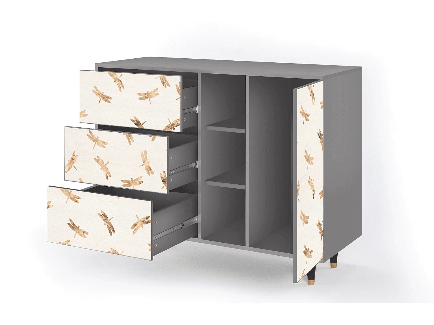 Buffet - 125x98x48 cm - BS2 - Nude Dragonflies, Gris