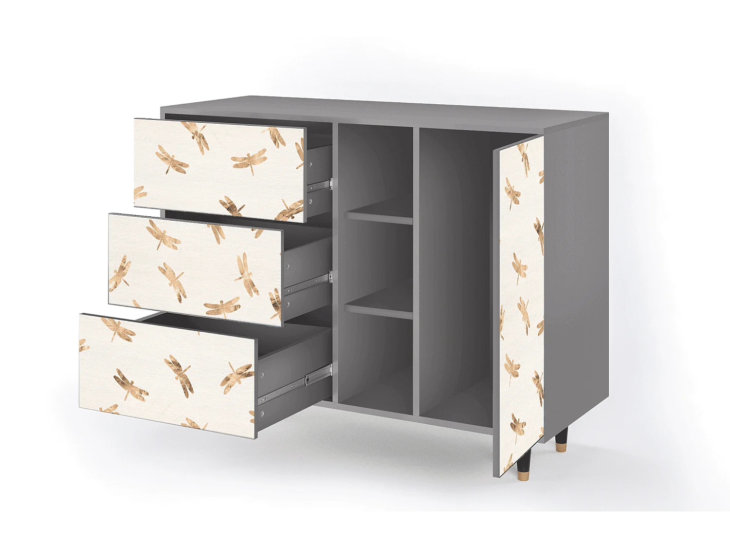 Buffet - 125x98x48 cm - BS2 - Nude Dragonflies, Gris