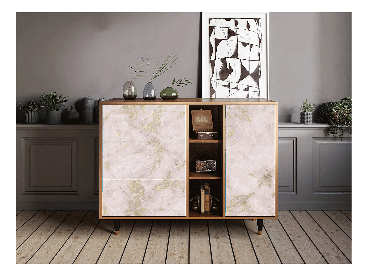 Buffet - 125x98x48 cm - BS2 - Dirty Roses, Noyer
