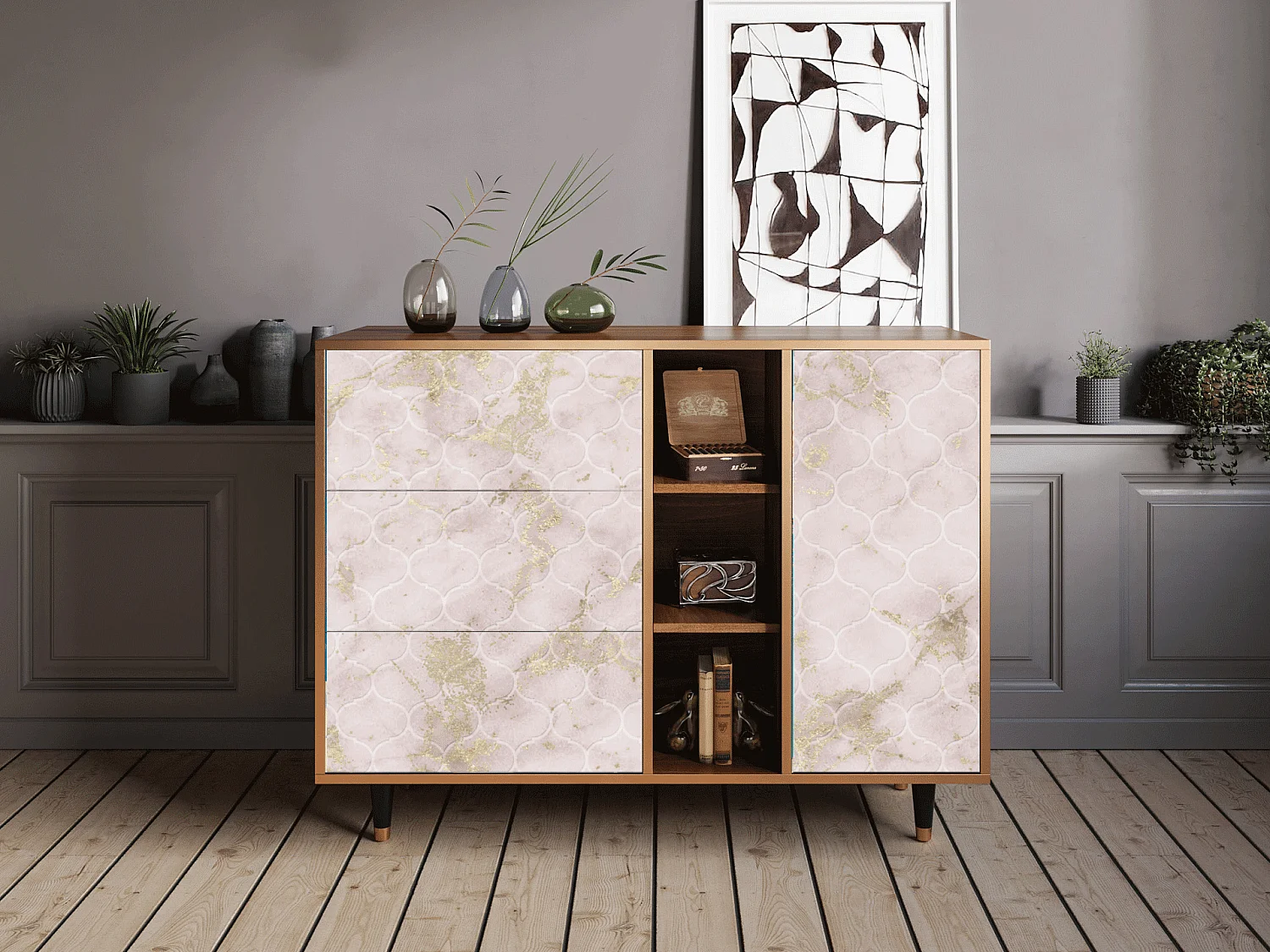 Buffet - 125x98x48 cm - BS2 - Dirty Roses, Noyer