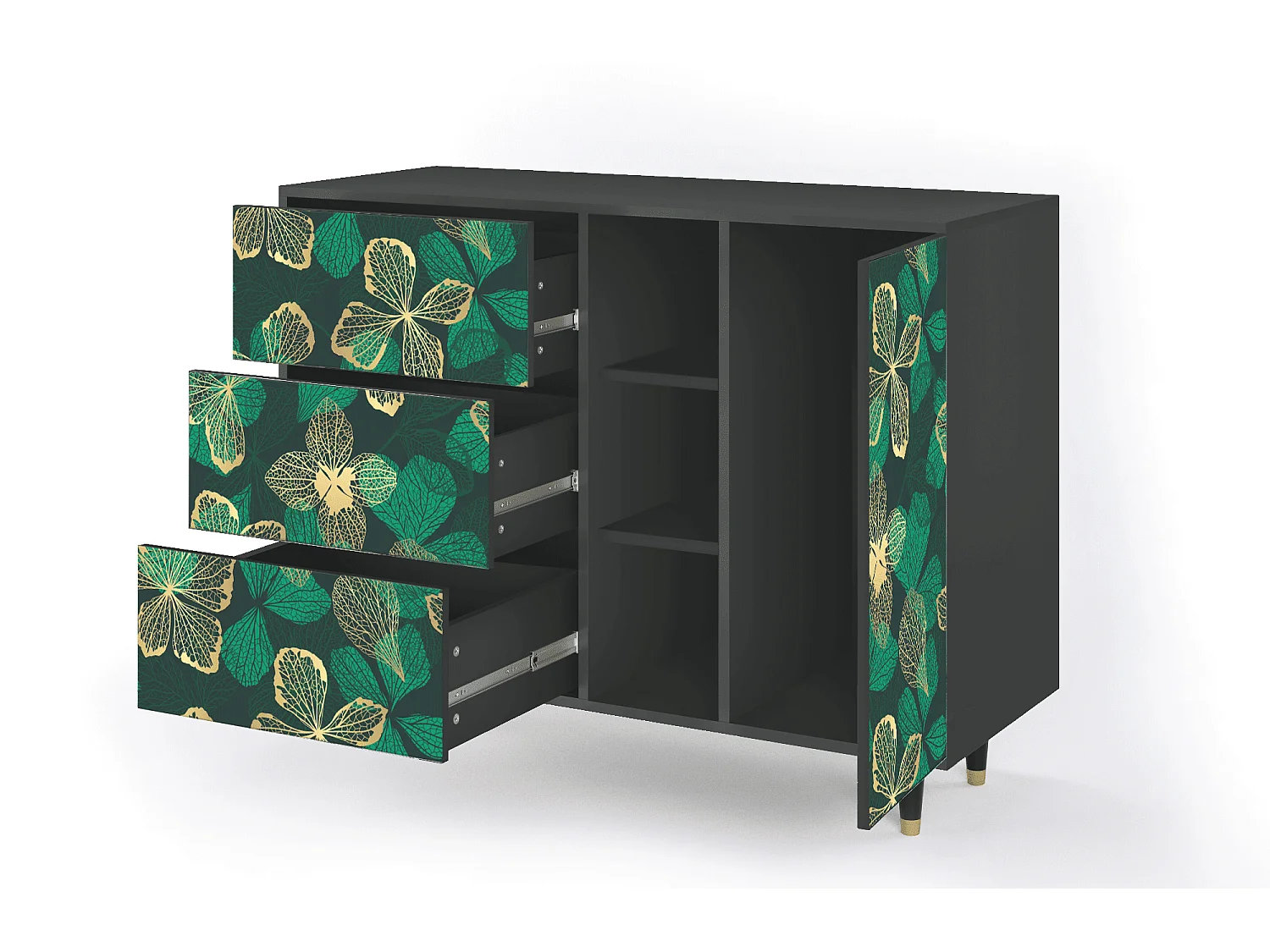 Kredens - 125x98x48 cm - BS2 - Green Flower, Antracyt