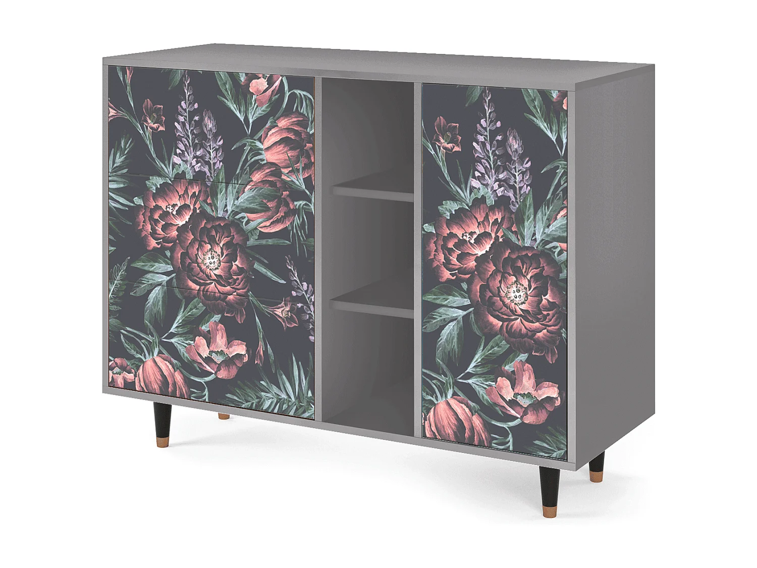 Kredens - 125x98x48 cm - BS2 - Dark Peonies, Szary